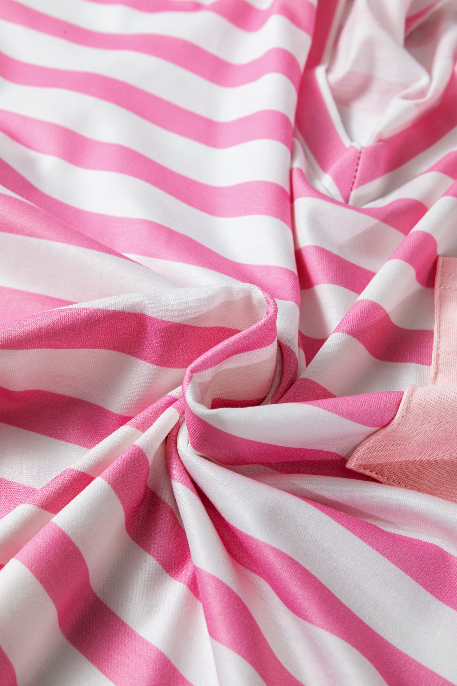 Pink Stripe V Neck Patched Pocket Casual T Shirt