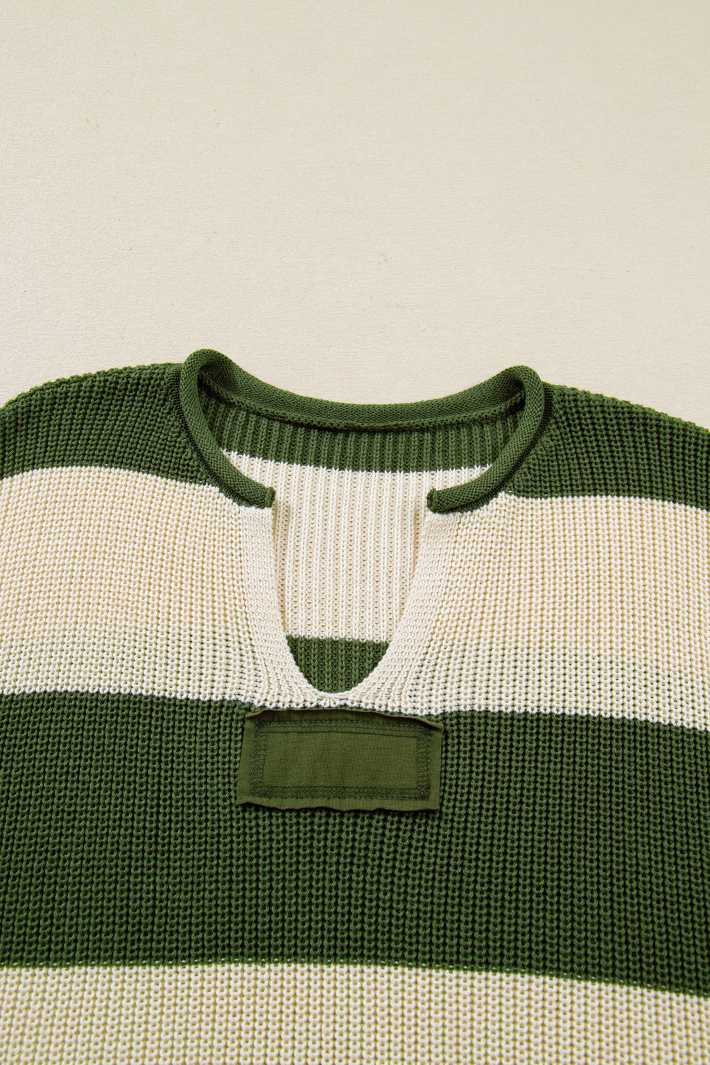 Green Stripe Colorblock Notched Neck Plus Size Sweater