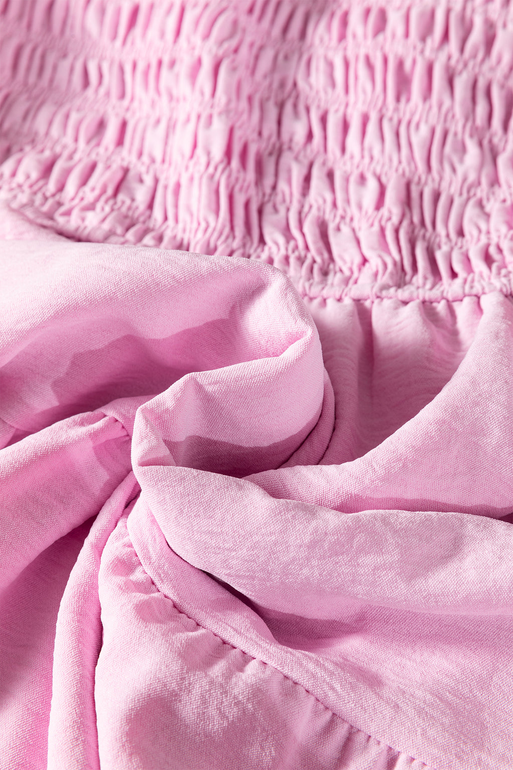 Pink Smocked Bodice Flutter Sleeve Fit Flare Tiered Midi Dress