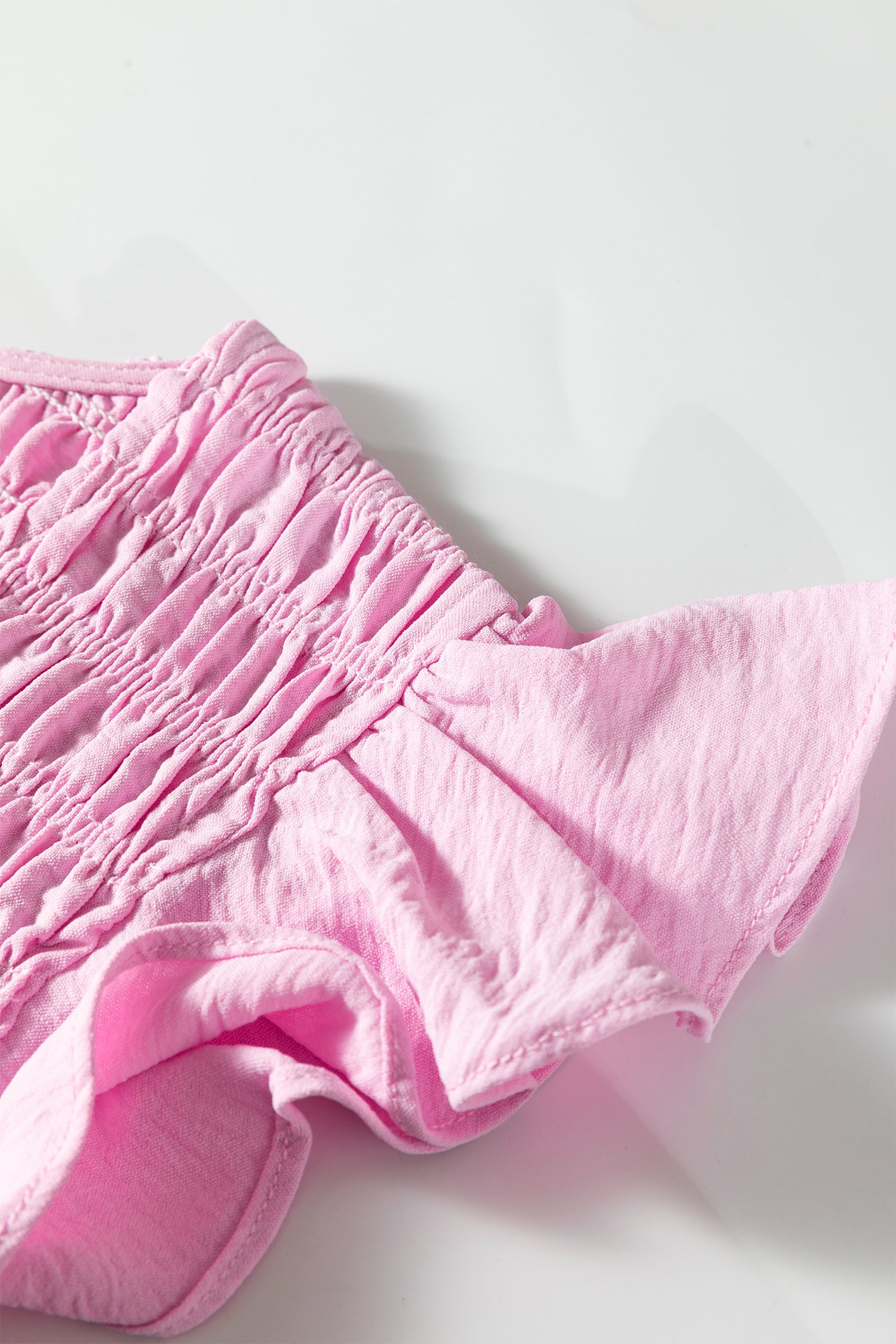 Pink Smocked Bodice Flutter Sleeve Fit Flare Tiered Midi Dress