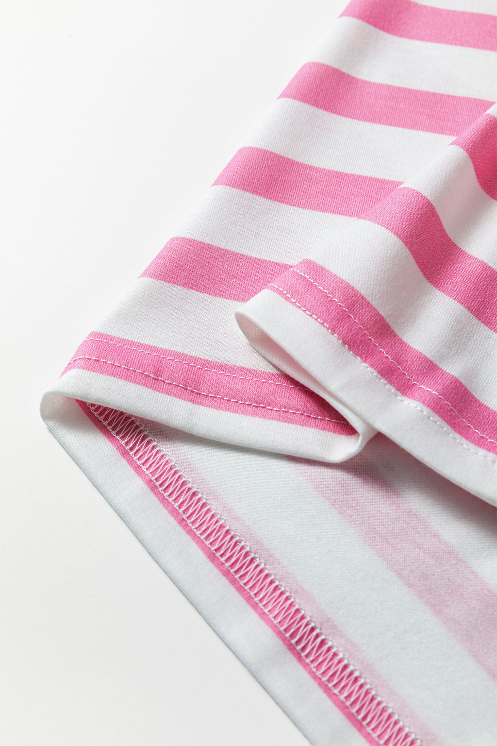 Pink Stripe V Neck Patched Pocket Casual T Shirt