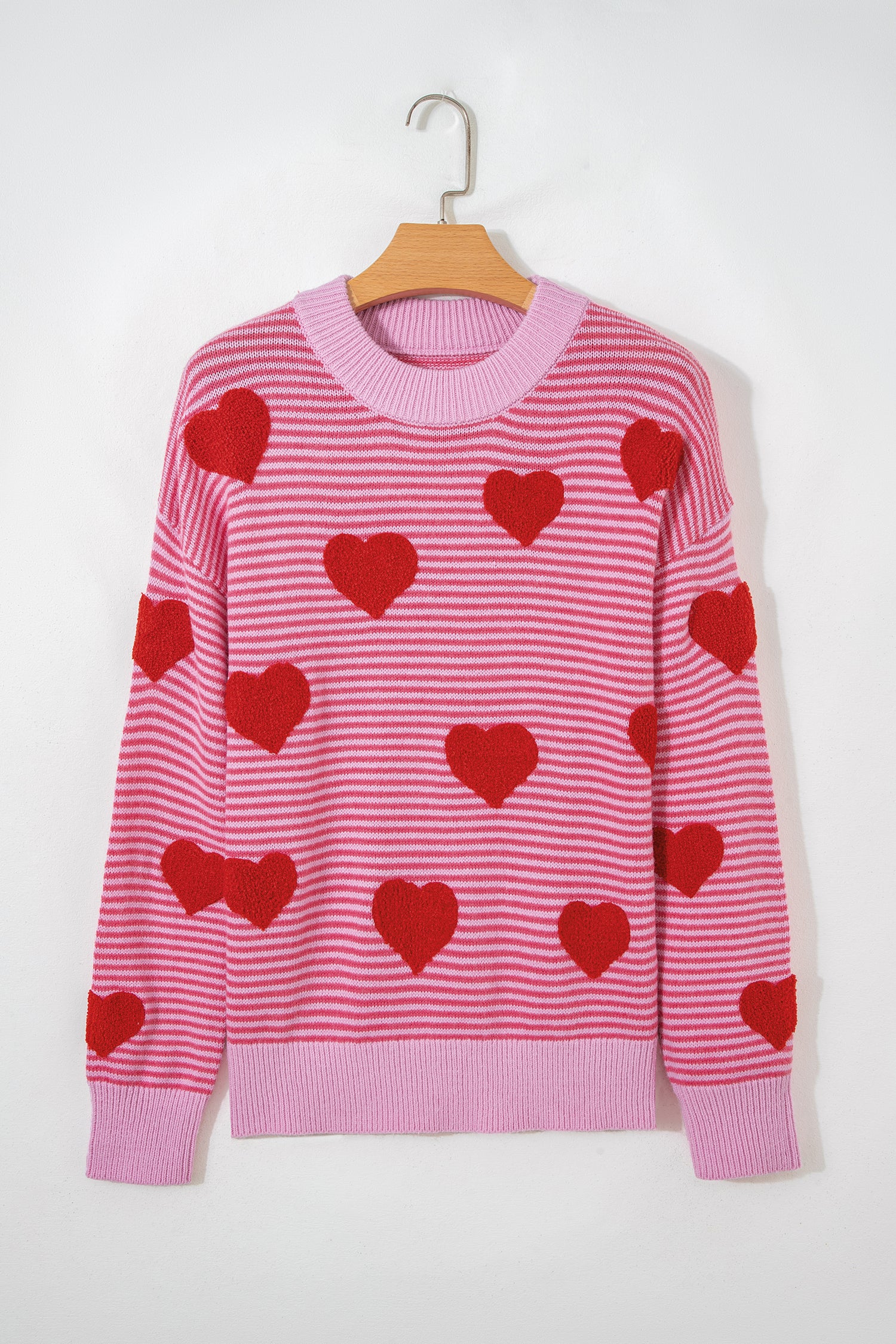 Rose Stripe Contrast Heart Pattern Valentine Knit Sweater