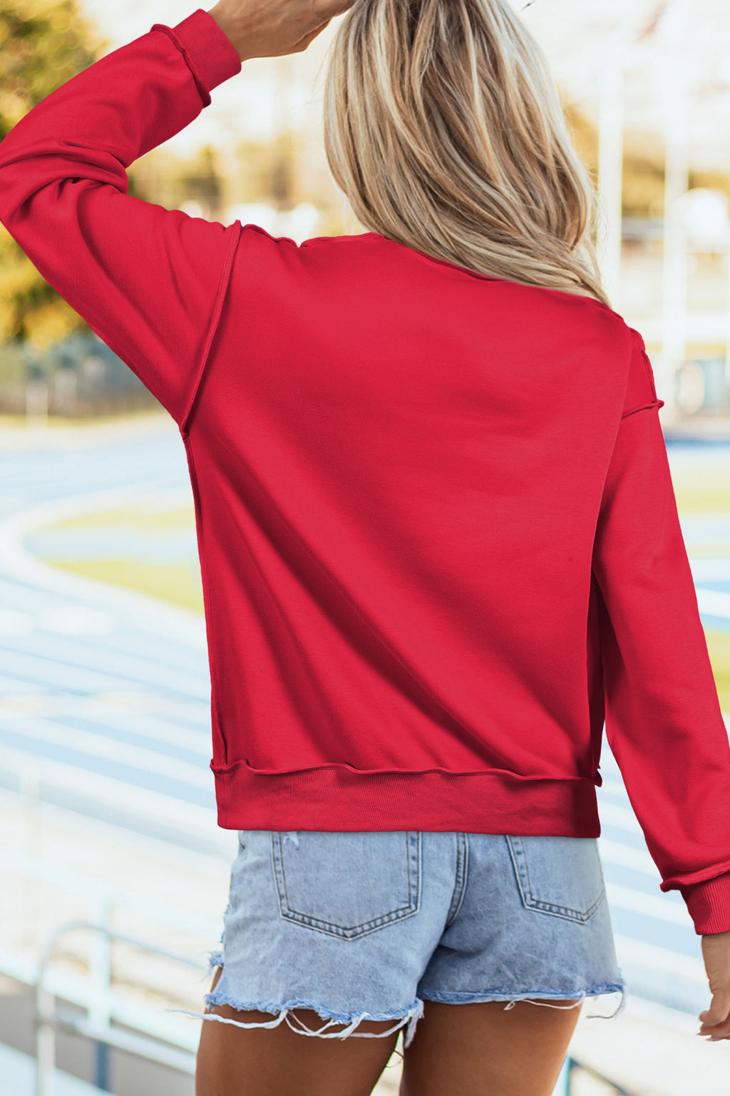 Racing Red Valentines Day Heart Love Script Reversible Printed Double Wear Mock Neck Sweatshirt