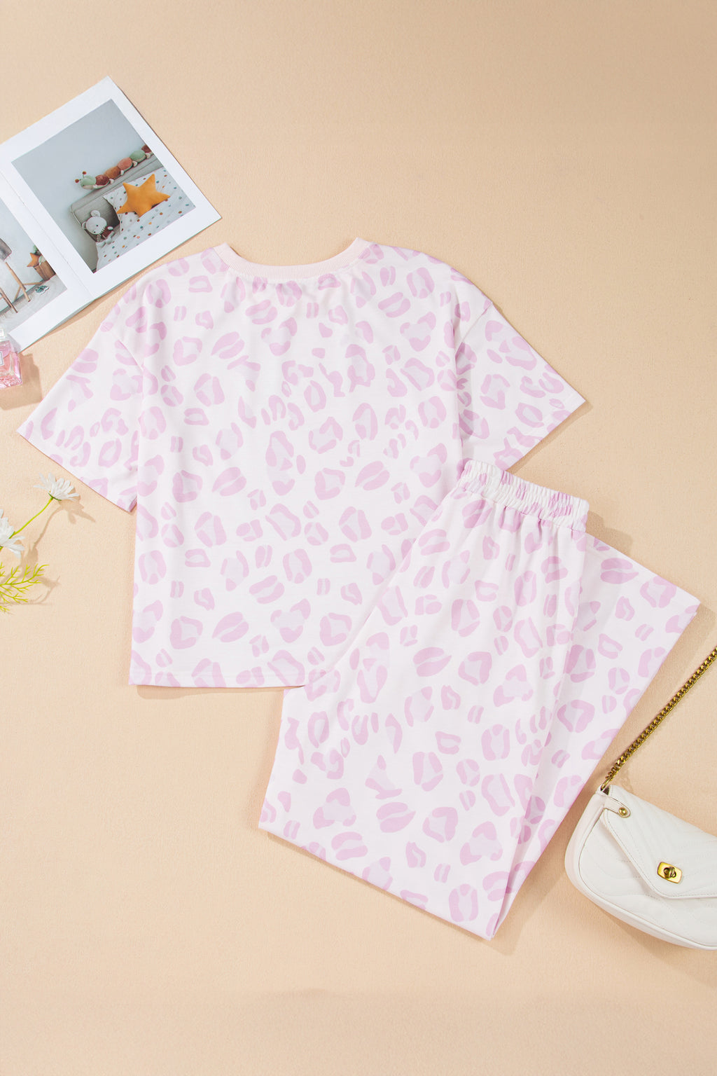 Pink Leopard Two Piece Top and Pants Set