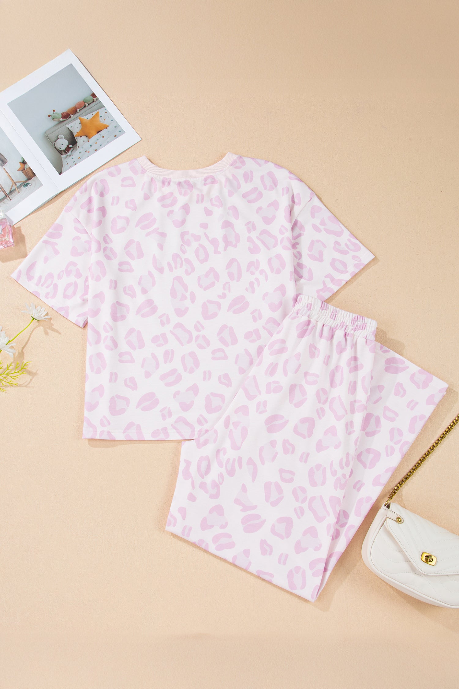 Pink Leopard Two Piece Top and Pants Set