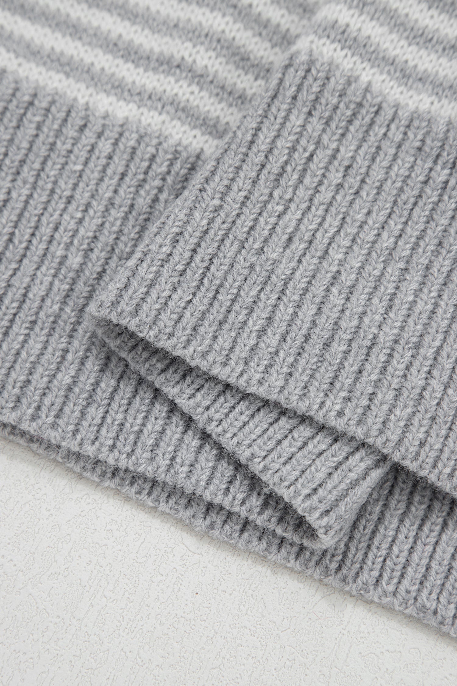 Gray Stripe Contrast Heart Pattern Valentine Knit Sweater