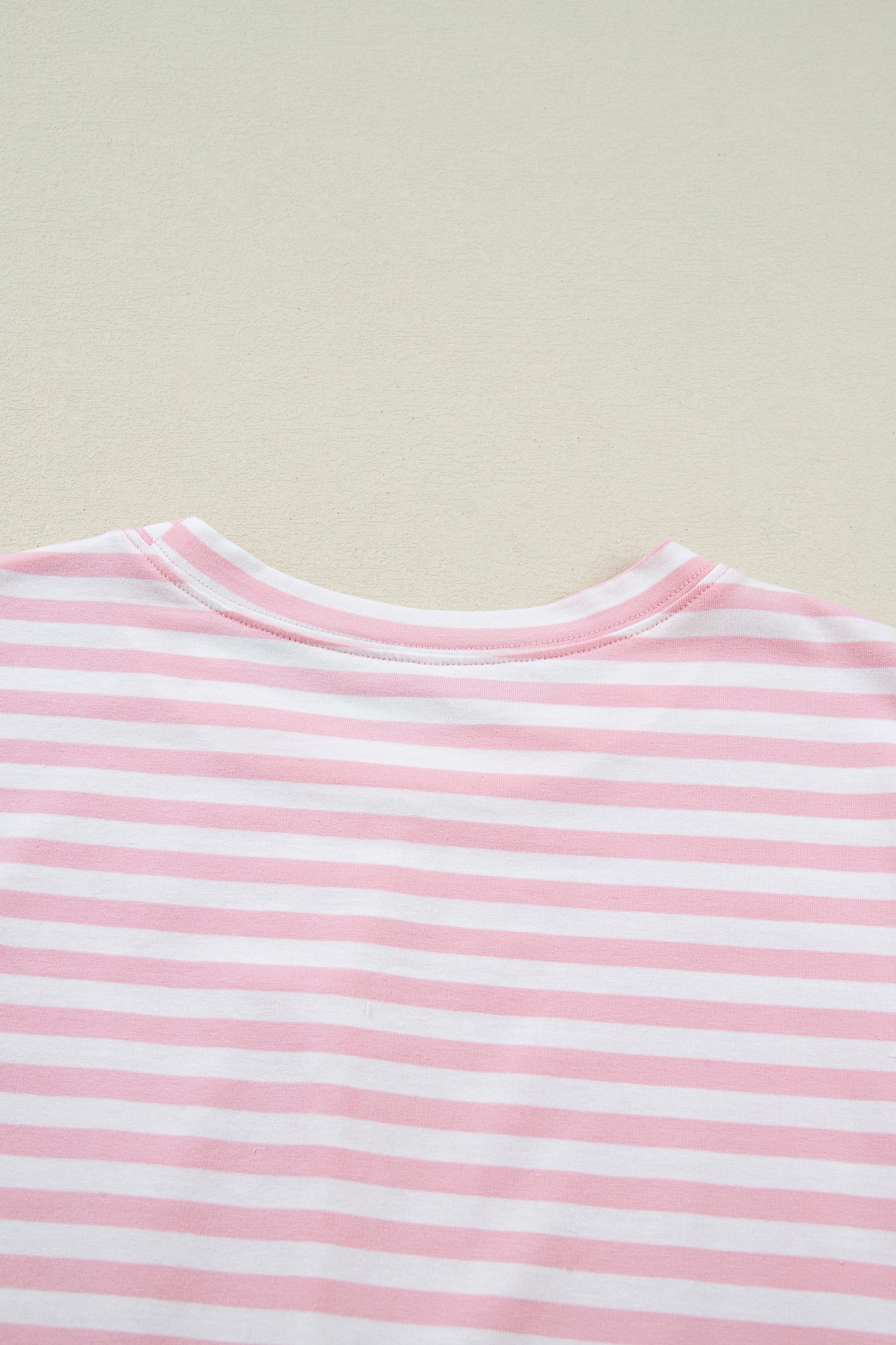 Pink Stripe Drop Shoulder Round Neck Top and Buttoned Straight Pants Two Piece Set